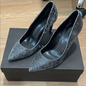 All Saints Silver Textured Crackle Women's Heels